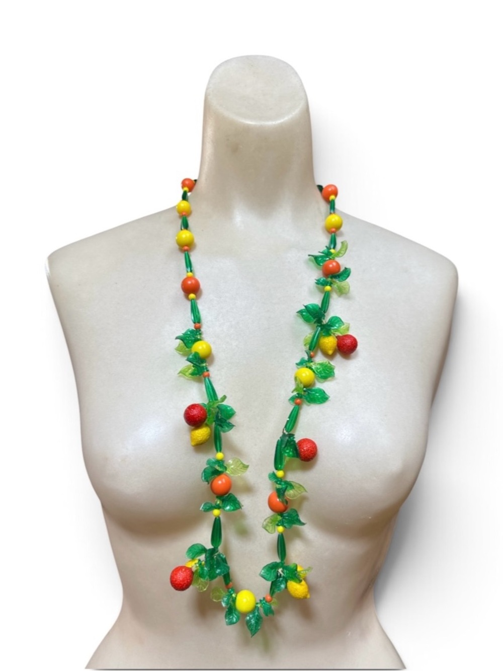 Vintage 1930s 1940s Tutti Frutti Fruit Salad Necklace 35” Colorful Plastic Fruit